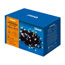 ULD-S1500-150/DBA WARM WHITE IP67 Гирлянда светодиодная, 15м. 150 светодиодов. Теплый белый свет. Провод черный. ТМ Uniel - Volpe фото 6