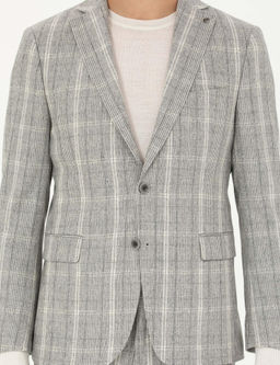 Серый приталенный костюм из смесовой шерсти в клетку - Cacharel фото 6