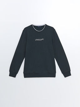 Bisiklet Yaka Uzun Kollu Bask?l? Erkek Sweatshirt