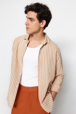 TRENDYOL MAN Premium Lacivert Regular Fit Cizgili Dokulu Keten Gorunumlu Gomlek TMNSS23GO00062 - Trendyolmilla фото 3