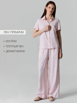 Комплект женский розовый с узором льняной