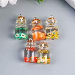 Цена за 5 шт. Подвеска для творчества стекло, пластик «Фрукты в колбе», 2.8×1.5 см, МИКС