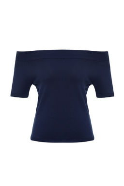 Lacivert Premium/Ozel Iplikli Carmen Yaka Triko Kazak TWOSS24KZ00010 - Trendyolmilla фото 7