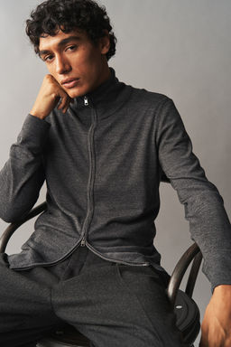 Cardigan de lana merino con cremallera Slim Fit