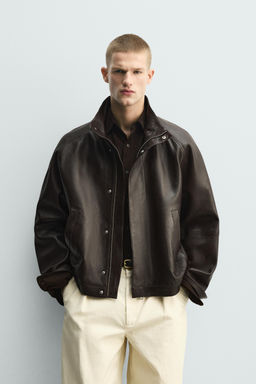 CAZADORA BOMBER PIEL / Chocolate - Zara фото 2