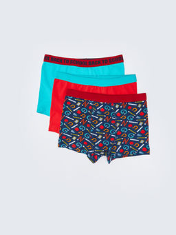 Bask?l? Pamuklu Erkek ?ocuk Boxer 3l?