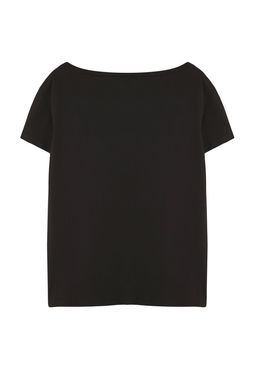 Siyah %100 Pamuk Oversize/Genis Kal?p Kay?k Yaka Orme T-Shirt TWOSS20TS0140