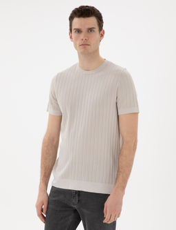 Bej Slim Fit Bisiklet Yaka Triko Ti__rt