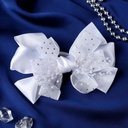 Цена за 6 шт. Бант для волос на резинке «Школьница», маленькие бусинки и блёстки, 12 см, белый