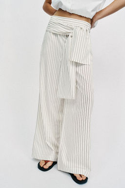 PANTAL?N ANCHO RAYAS PA?UELO / Crudo / Marr?n - Zara фото 2