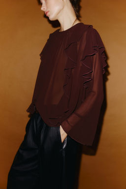 Blusa transparente con ribetes de volante - H&m фото 2