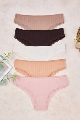 Kahverengi-Cok Renkli 5li Suprem Dantelli Cizgili Brazilian Kulot THMSS26KU00005