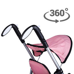 Коляска для кукол металлическая, складная, прогулочная с козырьком, с корзиной, цвет розовый, в пакете