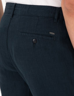 Lacivert Carrot Fit %100 Keten Beli Lastikli _pli Kanvas Pantolon