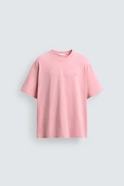CAMISETA TEXTO BORDADO / Rosa lavado