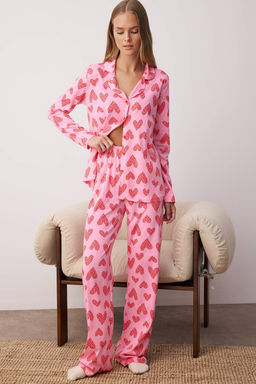 Trendyolmilla Pembe %100 Pamuklu Leopar Kalpli Orme Pijama Tak?m? THMAW25PT00142