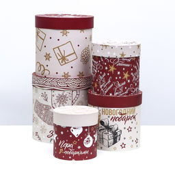 Набор шляпных коробок 5 в 1 Новогодний подарок, 23 х 23 х 23 - 15 х 15 х 15 см