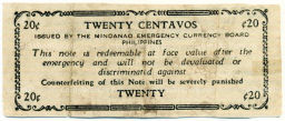 Банкнота 20 сентаво 1943 года Филиппины (Минданао, Администрация США)