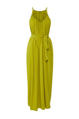 Koyu Yag Yesili Dokuma Buzgulu Maxi Plaj Elbise TBESS25EL00086