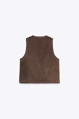 STUDDED FAUX SUEDE WAISTCOAT