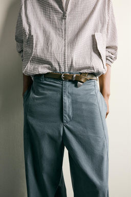 PANTAL?N LAVADO RELAXED FIT TRABILLAS / Verde azul