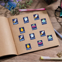 Цена за 10 шт. Бумажные наклейки оценки Космос, 10,5 х 18 см - Арт узор фото 3