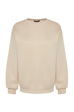 Tas Oversize/Rahat Kesim Basic Bisiklet Yaka Kal?n/Ici polarl? Orme Sweatshirt TWOAW24SW00102