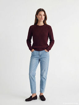 Bisiklet Yaka Kendinden Desenli Kad?n Triko Kazak