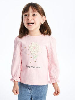 Bisiklet Yaka Uzun Kol Bask?l? K?z Bebek Ti??rt