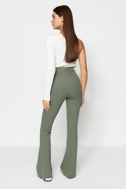 TRENDYOLMILLA Siyah Fitilli Flare/Ispanyol Paca Yuksek Bel Esnek Orme Tayt Pantolon TWOSS23PL00135  фото 5