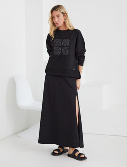 Юбка с разрезом из тонкого премиального футера с эластаном