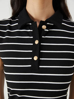 Polo Yaka ?izgili Mini Elbise
