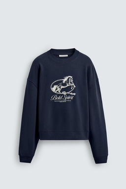 SUDADERA CREWNECK ESTAMPADO CABALLO / Marino