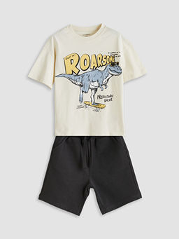 Dinozor Bask?l? Erkek ?ocuk Ti??rt ve ?ort 2li