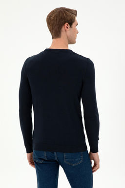 Erkek Slim Fit Bisiklet Yaka Lacivert Kazak