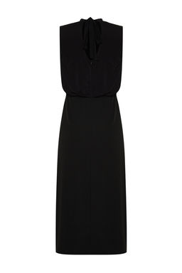 Siyah A Kesim Degaje Yaka Midi Dokuma Elbise TWOSS24EL00689 - Trendyolmilla фото 8