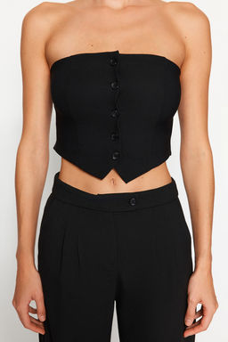 Trendyolmilla Siyah Straplez Dugme Detayl? Crop Dokuma Bluz TWOAW24BZ00421  фото 9