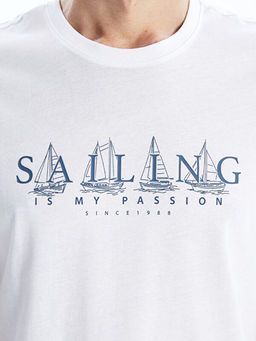 Bisiklet Yaka Bask?l? Penye Erkek Ti??rt