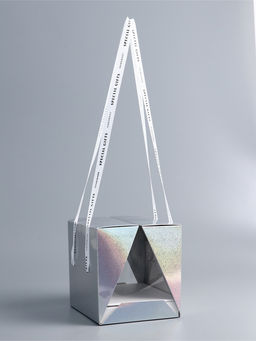 Коробка под бенто - торт с ленточками, серебро, 15.5×15.5×16 см