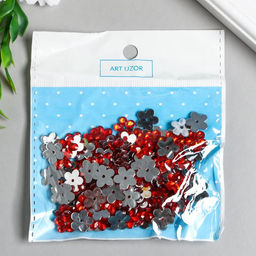 Декор для творчества пластик 1 прокол Стразы цветок. Красный набор 150 шт 1,2х1,2 см - Арт узор фото 3