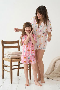 Ac?k Mavi K?z Cocuk Animal Bask?l? K?sa Kol Mini Me/Anne-K?z Dokuma Pijama Tak?m? TKDSS25PT00031 - Trendyolmilla фото 5