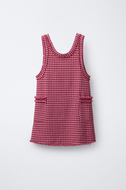 TEXTURED FRAYED PINAFORE DRESS
