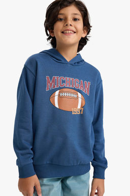 Kap__onlu Bask_l_ __i Yumu_ak T_yl_ Sweatshirt Erkek _ocuk