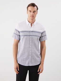 Regular Fit K?sa Kollu ?izgili Poplin Erkek G?mlek