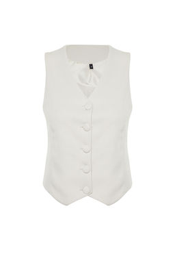 Bej Fitted Fitted Dugmeli Crop Dokuma Yelek TWOSS21YE0009