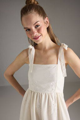 Trendyolmilla Ekru Rahat Kesim Brode Maxi Dokuma Elbise TWOSS25EL00585  фото 3