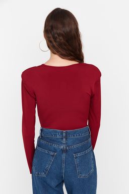 TRENDYOLMILLA Siyah Vatkal? Drape Detayl? Fitted/Vucuda Oturan Esnek C?tc?tl? Orme Body TWOAW22BD0156  фото 5
