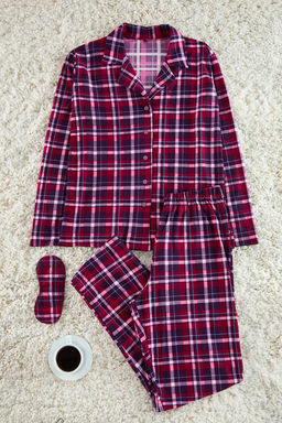 Trendyolmilla K?rm?z? Ekoseli Yumusak Hissiyatl? F?rcal? Kumas Uyku Bantl? Orme Pijama Tak?m? THMAW24PT00100  фото 5