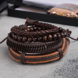 Браслеты кожаные «Фита», 4 шт. коричневые, d=7.5 см