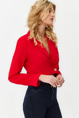 TRENDYOLMILLA Siyah Crop Astarl? Dokuma Blazer Ceket TWOAW22CE0086  фото 3